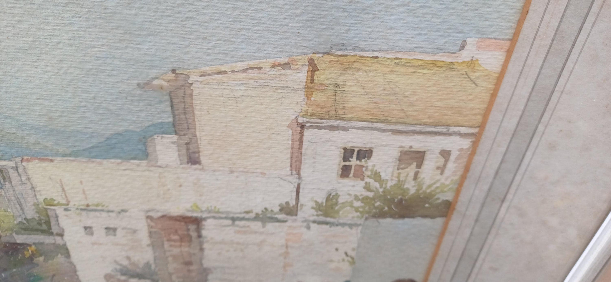 Original vintage water colour of a Mediterranean Village / Landscape scene, landscape watercolour