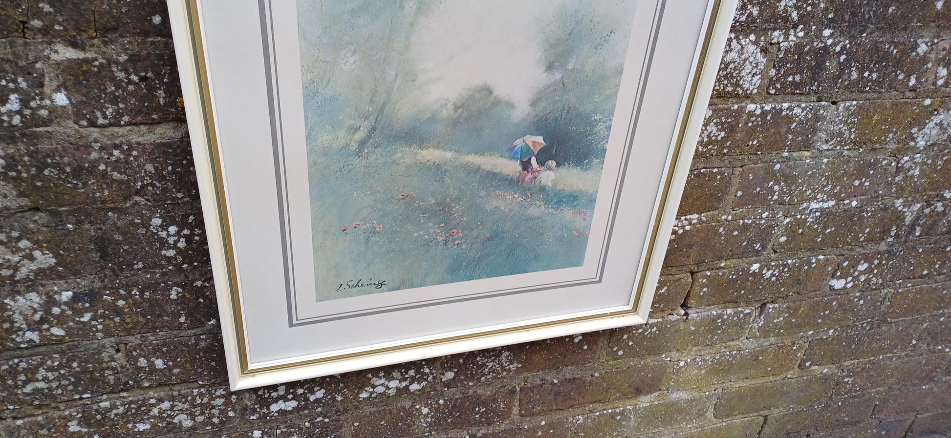 Spring Showers Print by Adolf Sehring, 1980s print in gorgeous vintage quality glazed frame (49.5cm x 60cm)
