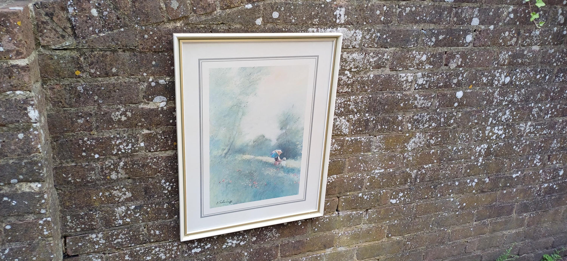 Spring Showers Print by Adolf Sehring, 1980s print in gorgeous vintage quality glazed frame (49.5cm x 60cm)