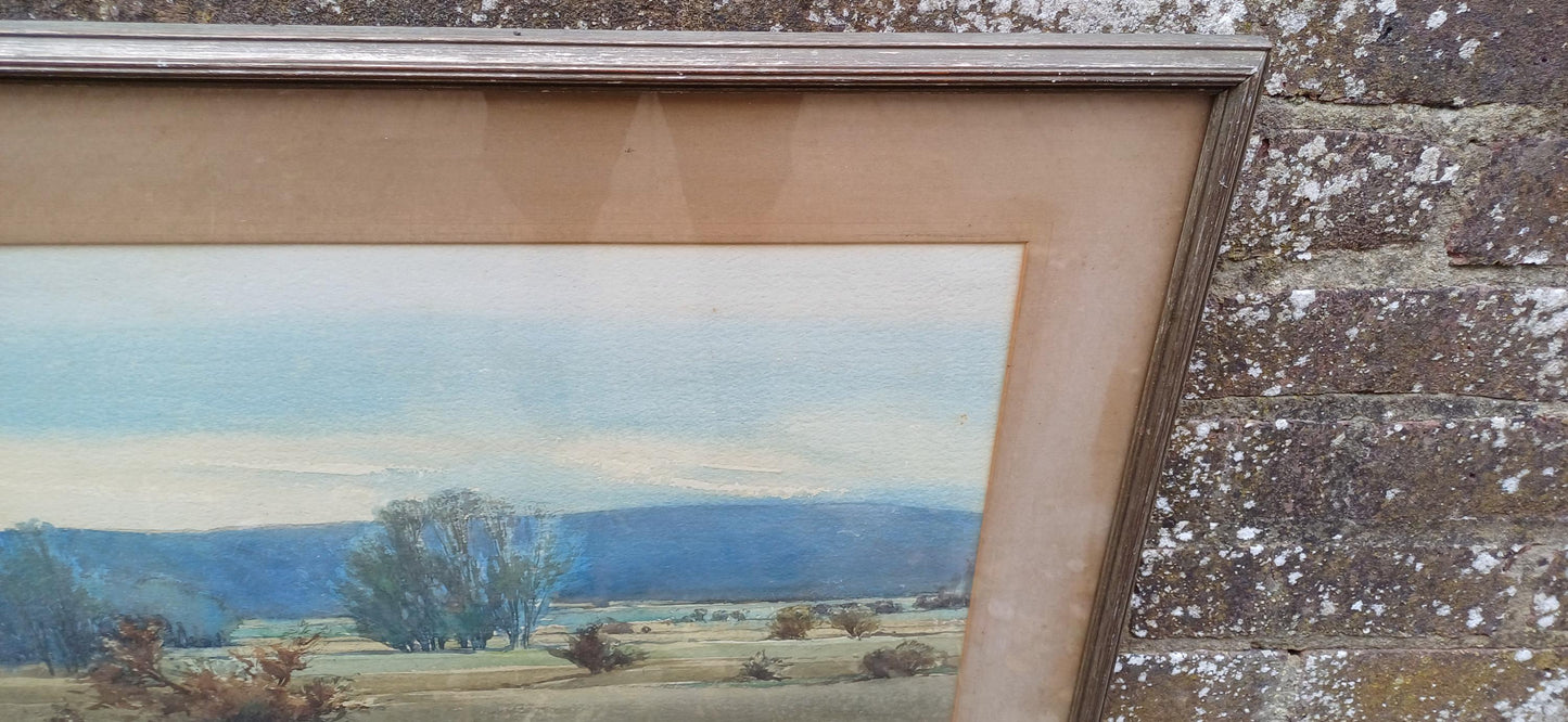 Early to Mid 1900s original water colour by Madeline Pothecary, possible Sussex or Kent. Framed in mid-century wooden glazed frame