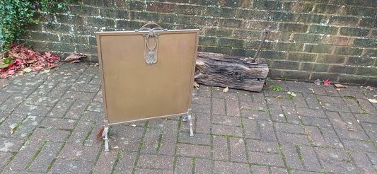Art Nouveau Freestanding Vintage Brass Fire Screen - Antique Fireplace Decor