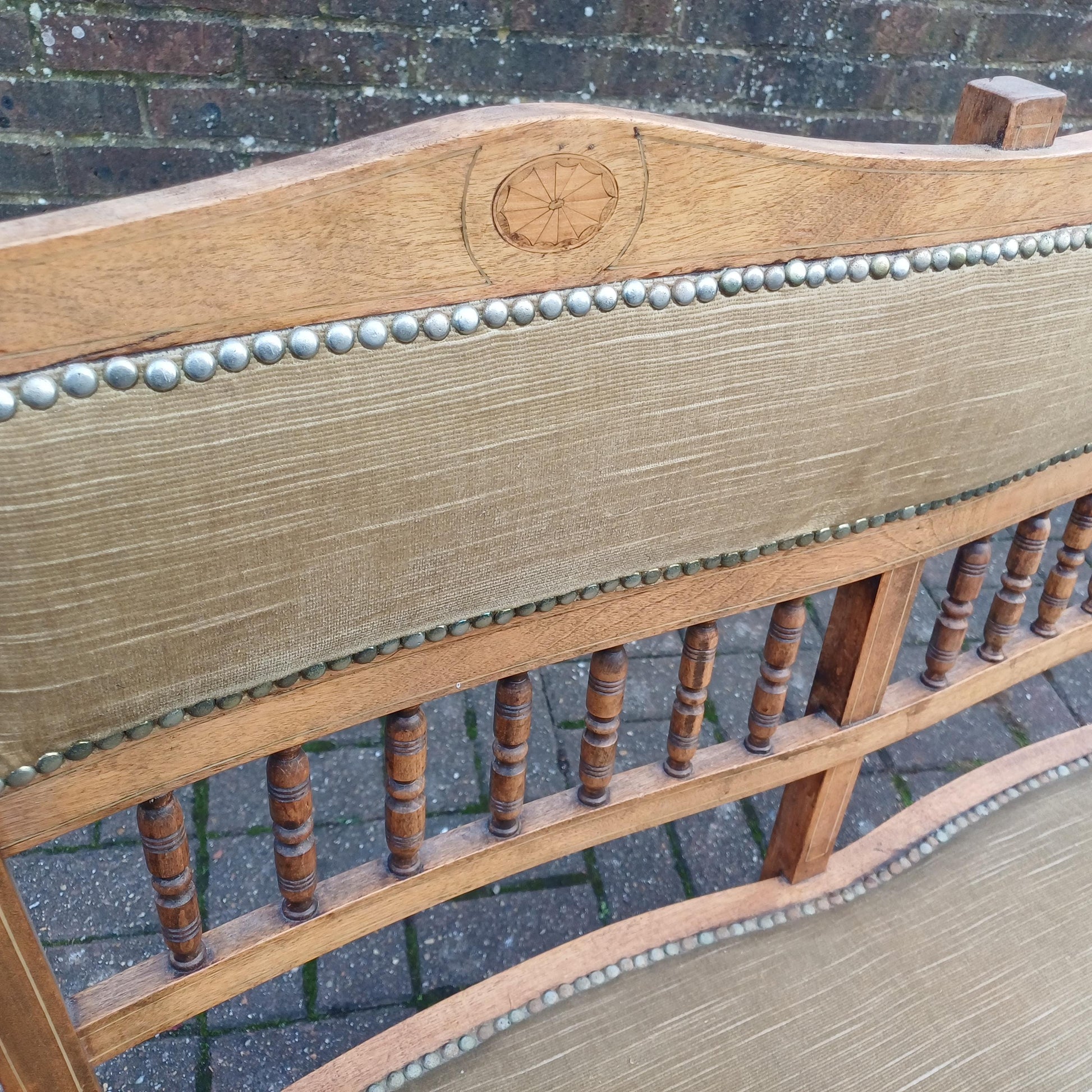 Beautiful Edwardian Mahogany Inlaid and Upholstered Lovers Double Chair Settle FREE HAND Delivery