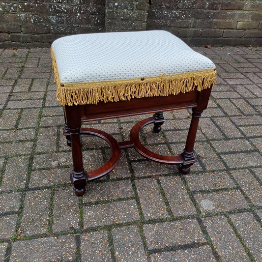 Charming Ornate Vintage Newly Upholstered Decorative Stool. X Stretchers.