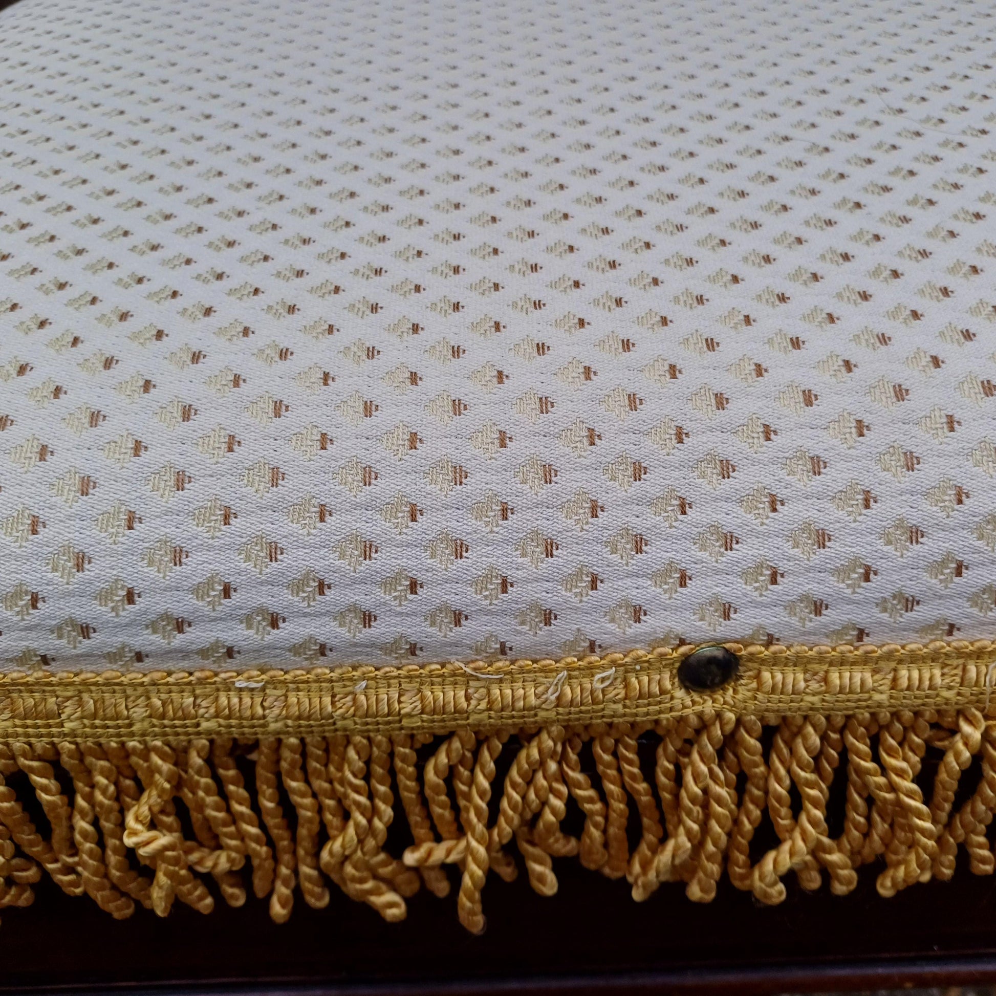 Charming Ornate Vintage Newly Upholstered Decorative Stool. X Stretchers.