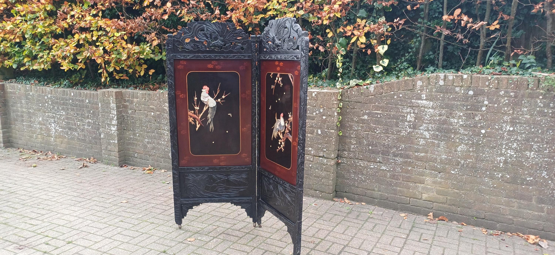 Antique Shibayama Japanese Folding Dressing Privacy Screen, Japanese vintage room divider. FREE HAND Delivery.