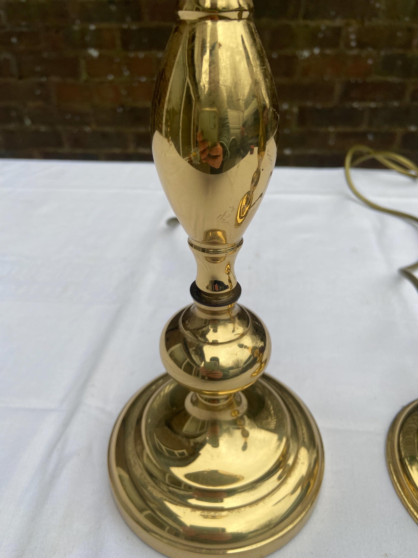 Two matching 1980s vintage brass table lamps - lovely shape, great size