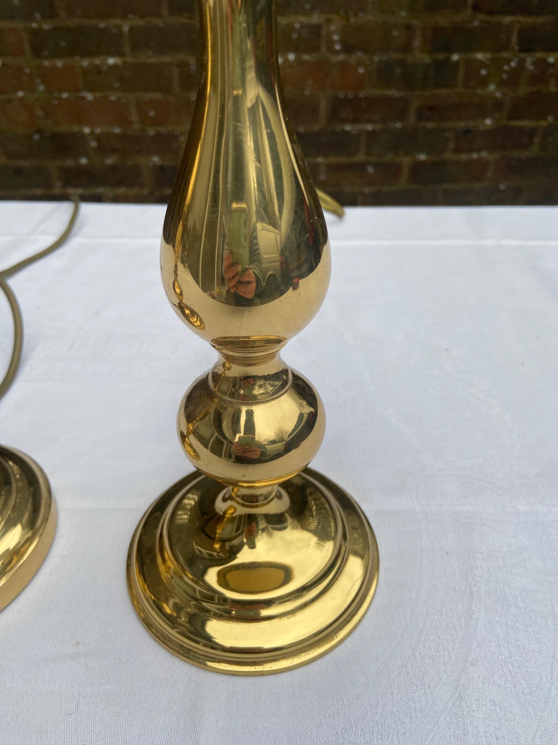 Two matching 1980s vintage brass table lamps - lovely shape, great size