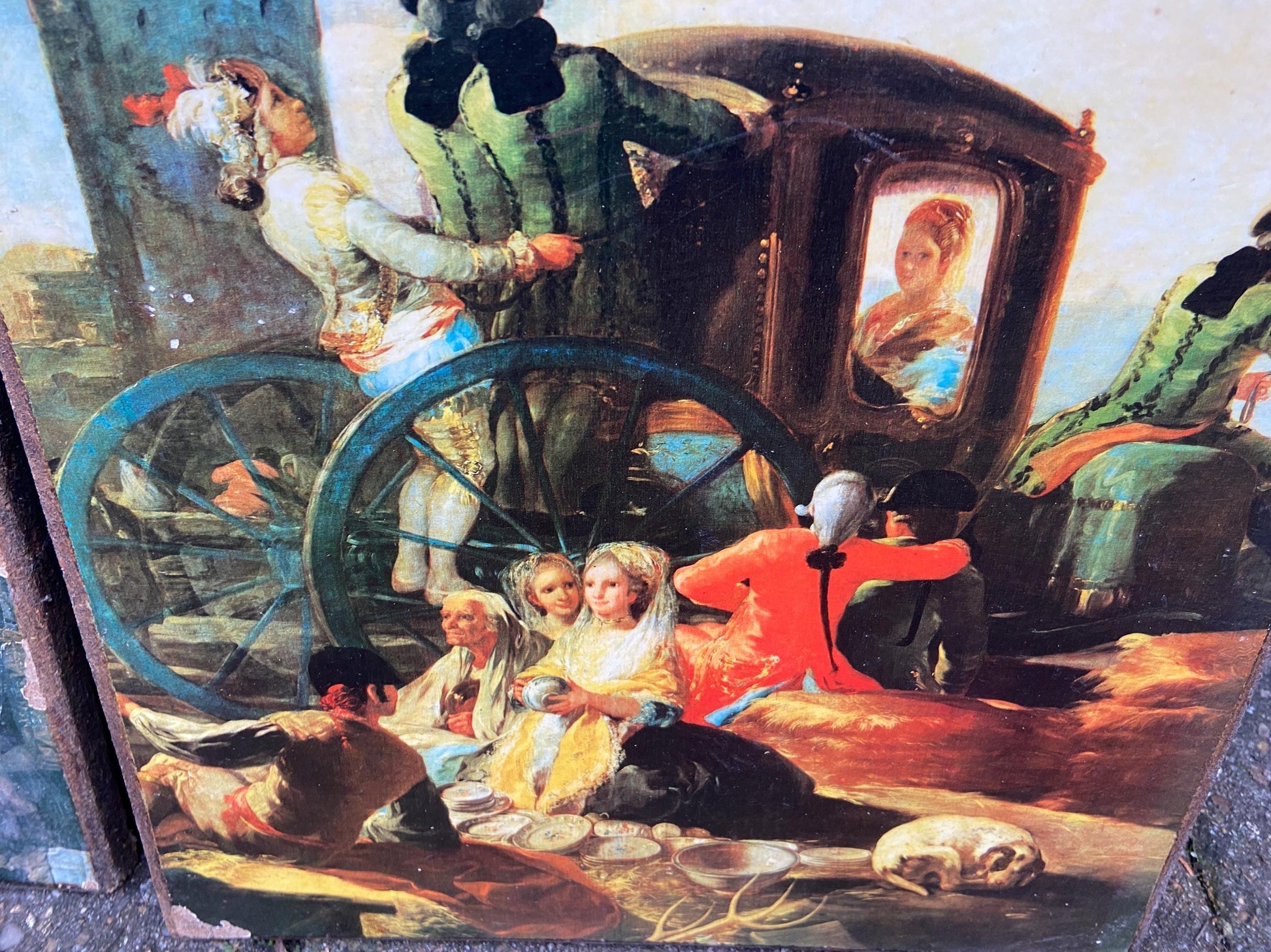 Vintage prints of The Old Masters paintings on hardboard, retro style, bold and colourful paintings - Velazquez x 2, and Goya