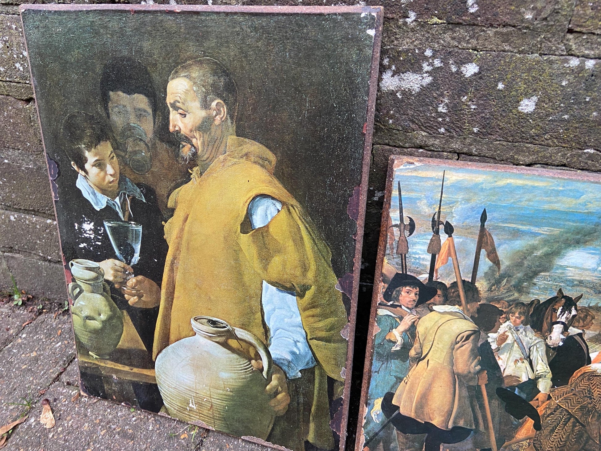 Vintage prints of The Old Masters paintings on hardboard, retro style, bold and colourful paintings - Velazquez x 2, and Goya