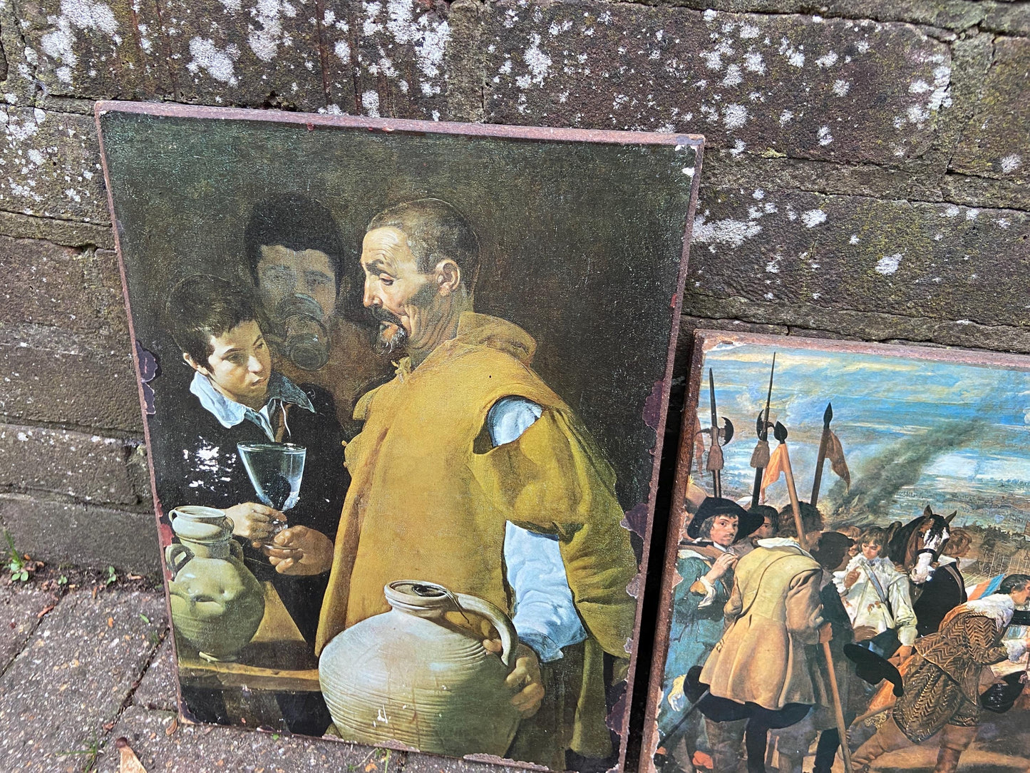Vintage prints of The Old Masters paintings on hardboard, retro style, bold and colourful paintings - Velazquez x 2, and Goya