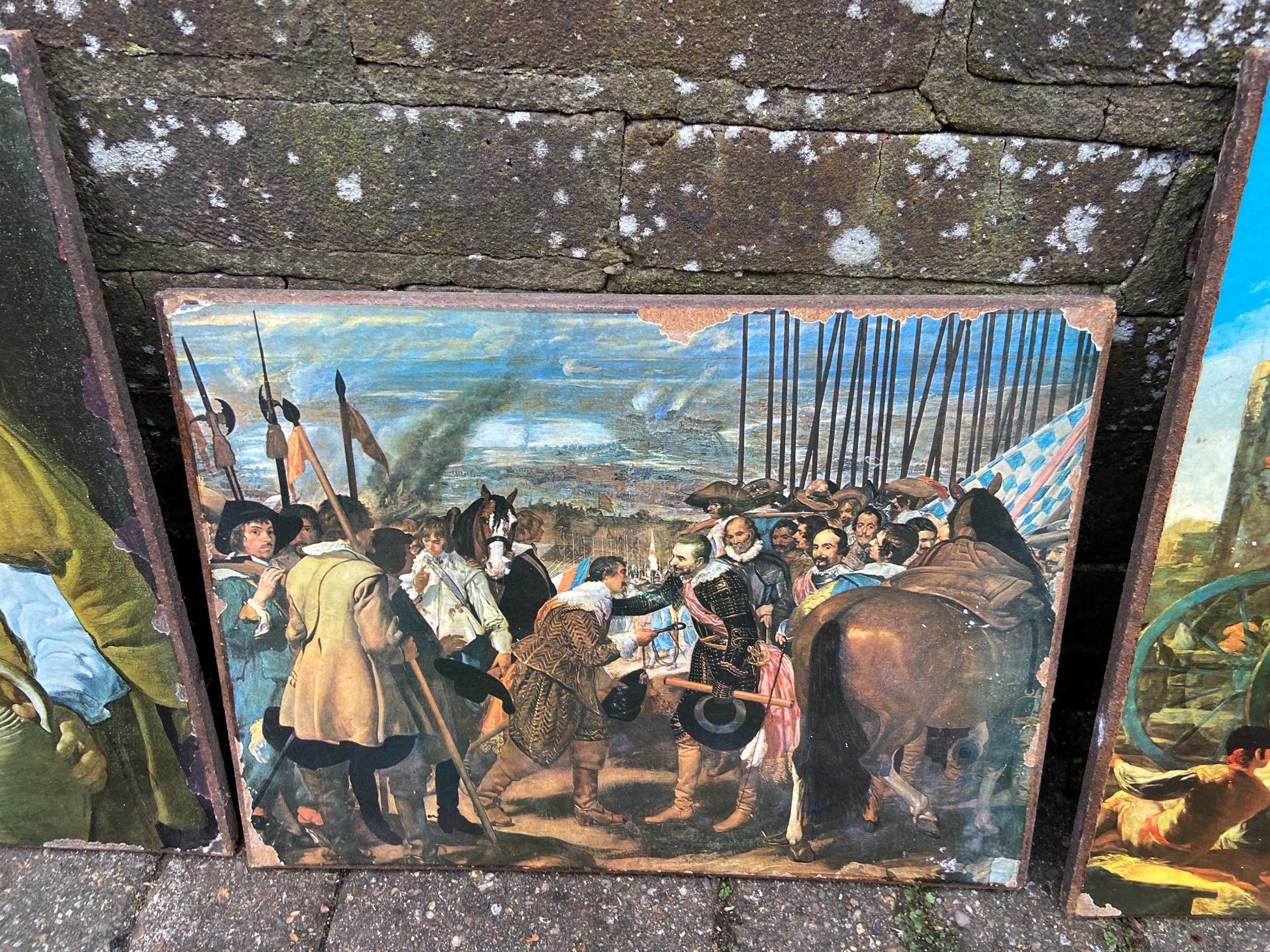 Vintage prints of The Old Masters paintings on hardboard, retro style, bold and colourful paintings - Velazquez x 2, and Goya