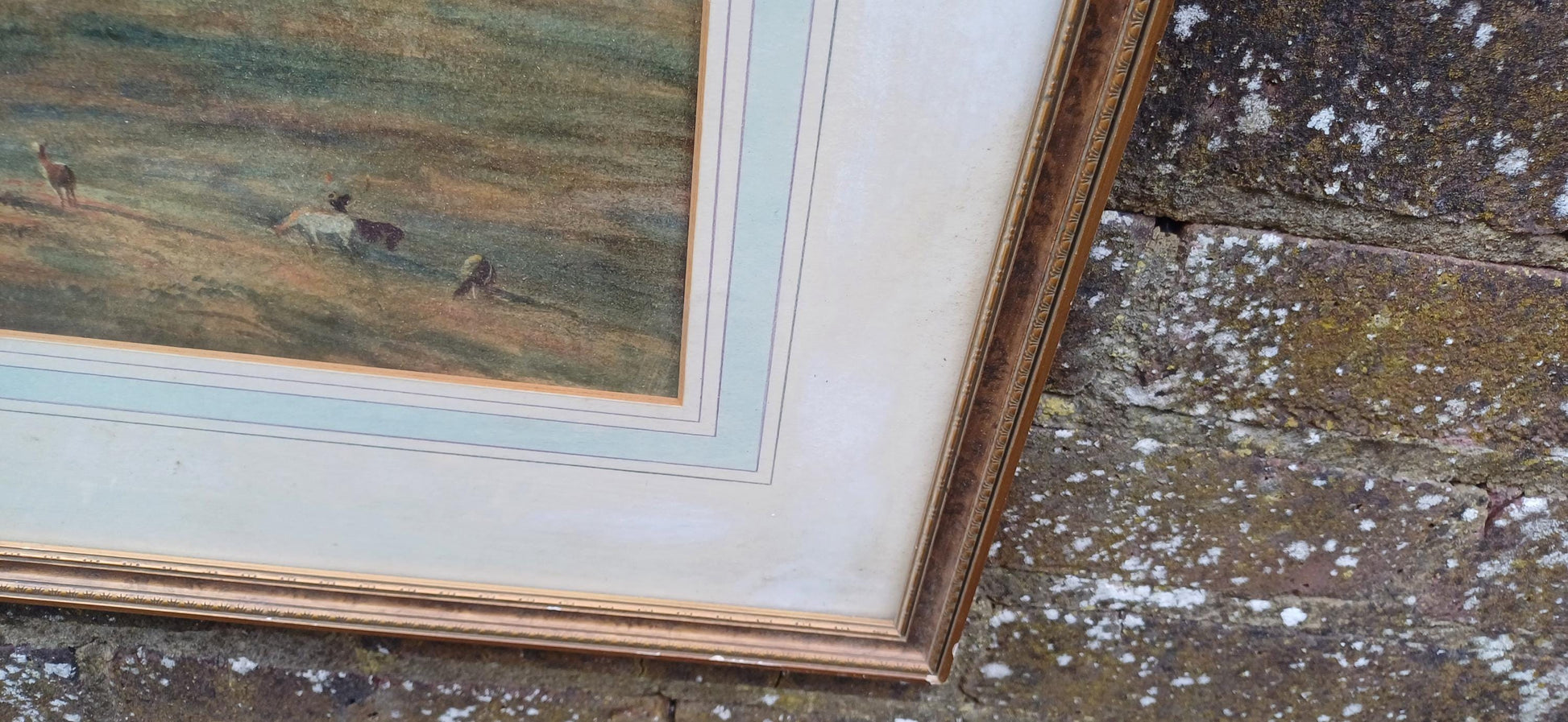 Large Scottish Highlands Vintage Water Colour Painting, glazed vintage frame - original vintage watercolour painting 81cm x 57cm approx