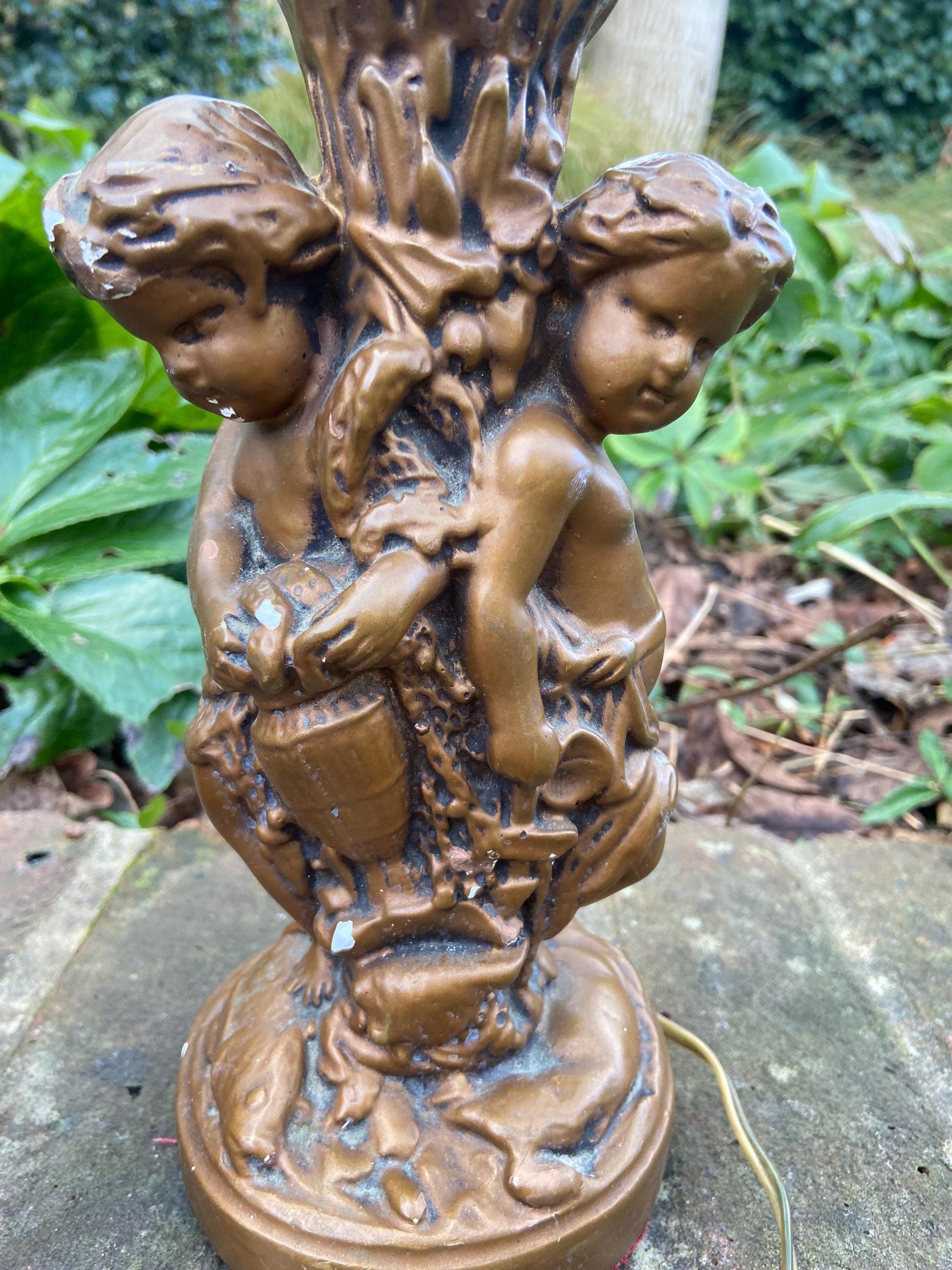 Original Vintage Pair 1970s plaster gold cherubs (different moulds) vintage table lamps - working table lamps