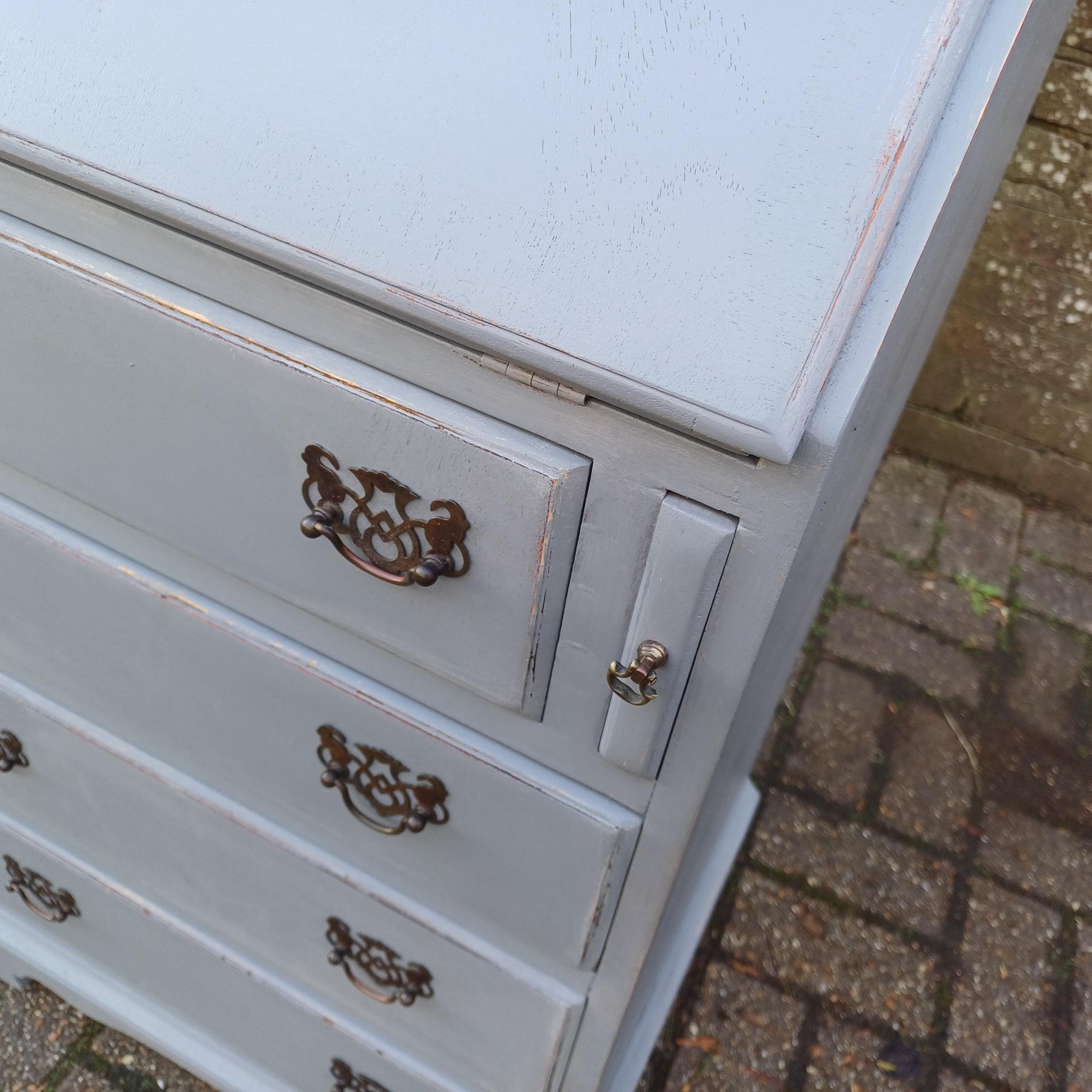 Upcycled Vintage Painted Grey Bureau Desk Chest of Drawers Very Practical Size FREE HAND Delivery