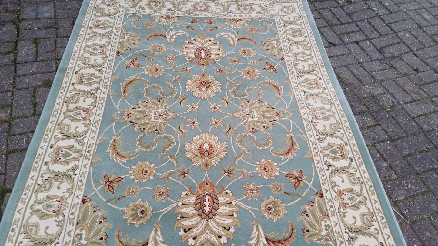 Large Vintage Oriental Middle Eastern Style Green and Beige Rug / Carpet 160cm x 235cm