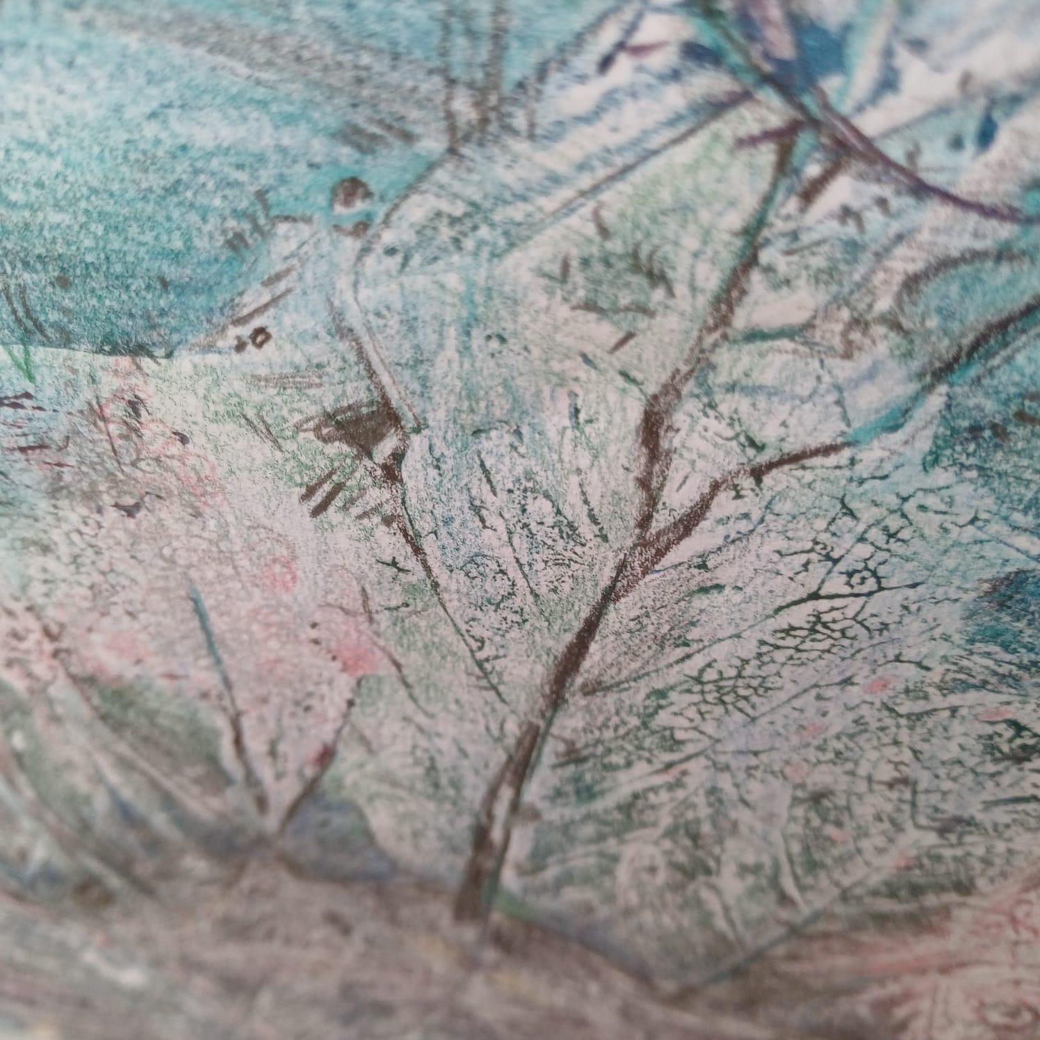 Old Mistletoe Wood" Mixed Media on Colourgraph paper in glazed professional frame - original artwork by Dorothea Huntrods