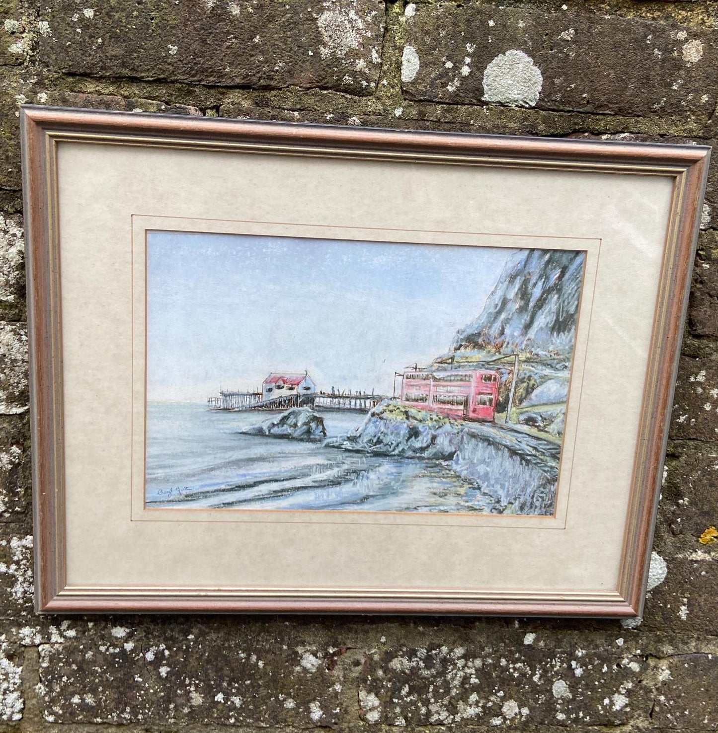 double decker tram. Mumbles tram. Swansea tram. Swansea Wales. Gower. Cheryl Firth original water colour painting of the Mumbles tram