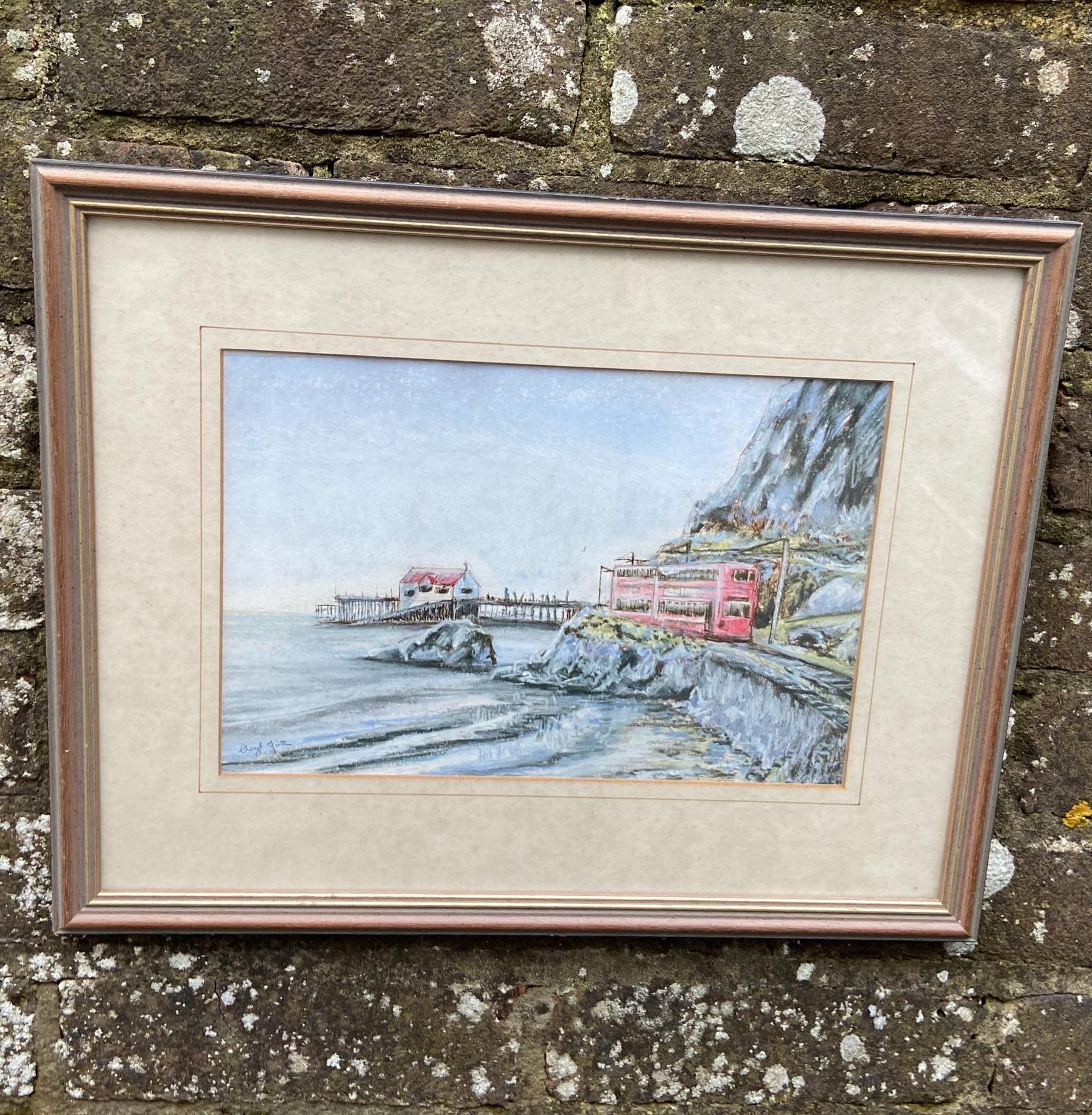 double decker tram. Mumbles tram. Swansea tram. Swansea Wales. Gower. Cheryl Firth original water colour painting of the Mumbles tram