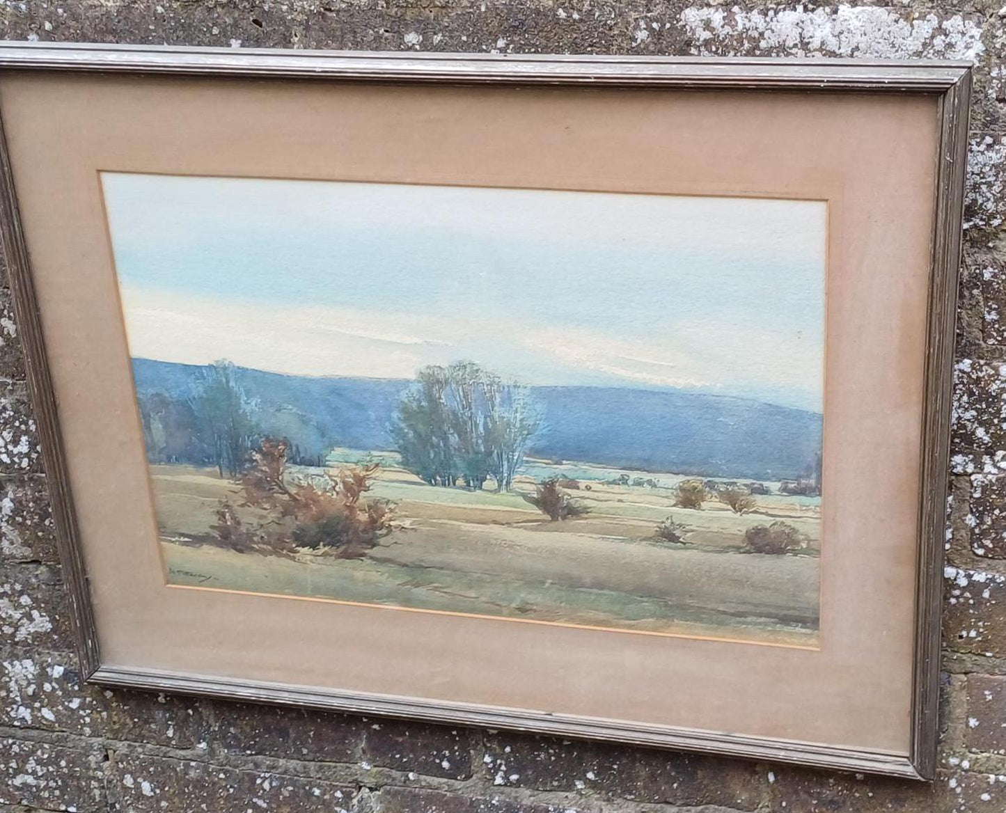 mid century water colour by Madeline Pothecary.  Landscape watercolour by M Pothecary. Likely 1930s-1950s painting in a vintage wooden glazed frame