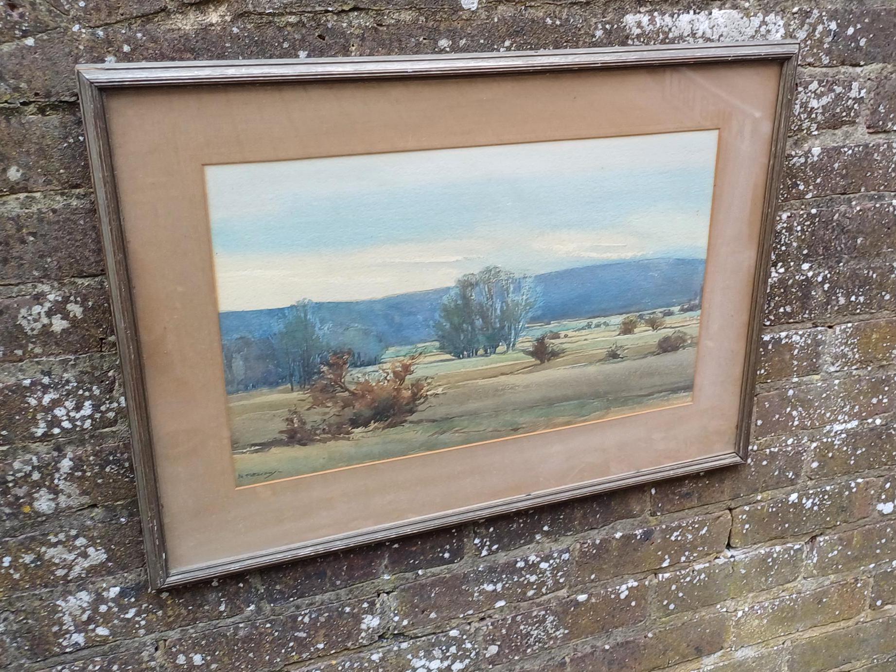 Early to Mid 1900s original water colour by Madeline Pothecary, possible Sussex or Kent. Framed in mid-century wooden glazed frame