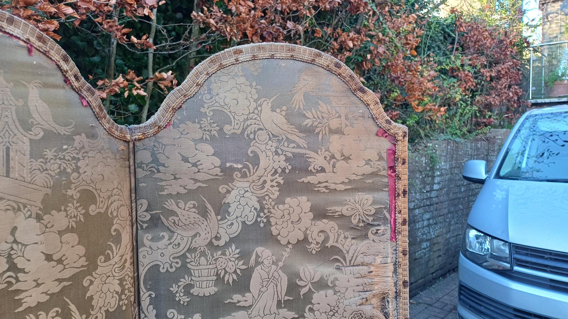 Bohemian Upholstered 3 fold, 4 piece, Victorian Room Divider / Vanity Screen - Chinoiserie type fabric FREE HAND Delivery