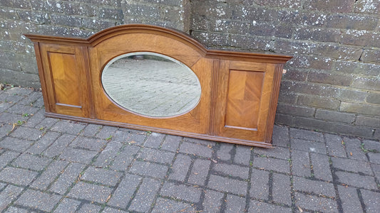 Beautiful Wide 1920s Oak Over Mantel or Wall Mirror Oval Glass