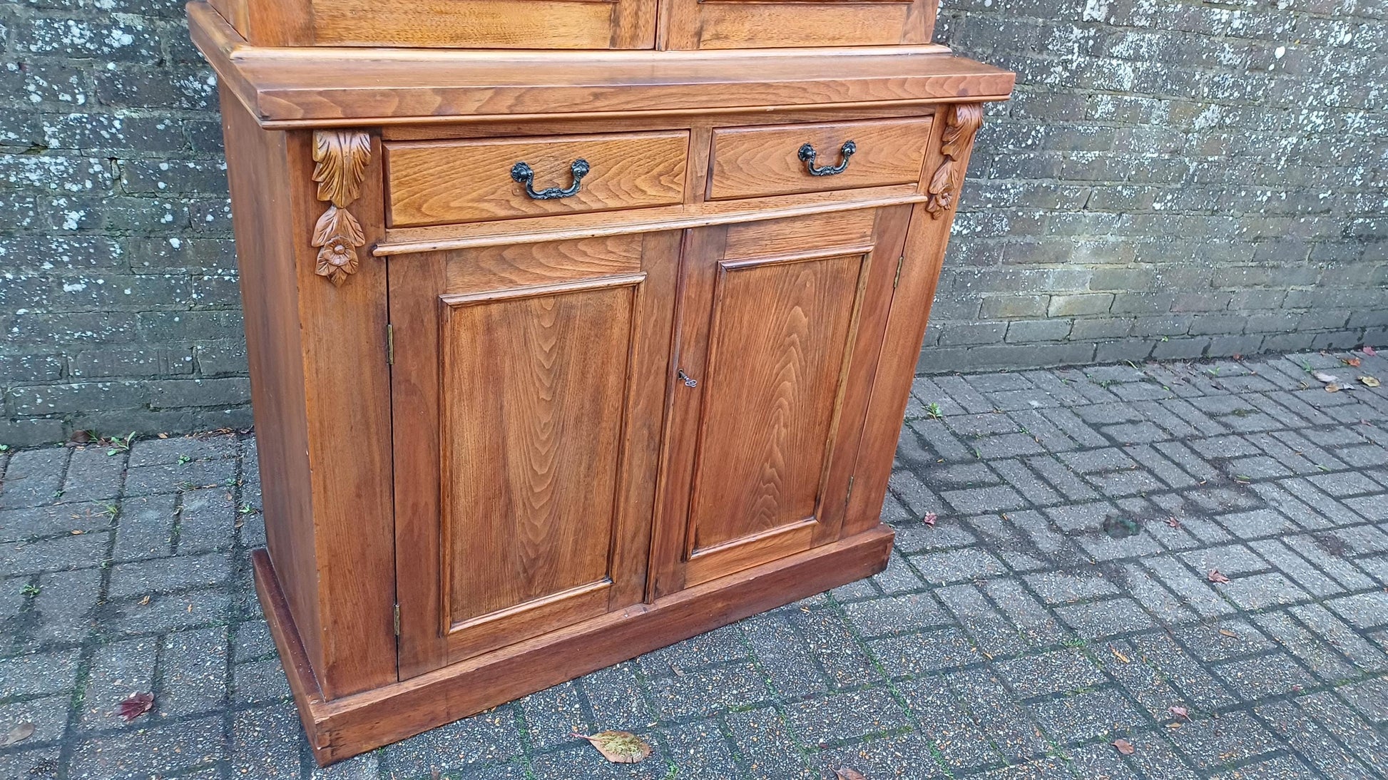 Vintage Stripped Walnut Restored Glazed Dresser Armoire Adjustable Shelves Kitchen Living Room Cupboard FREE HAND Delivery