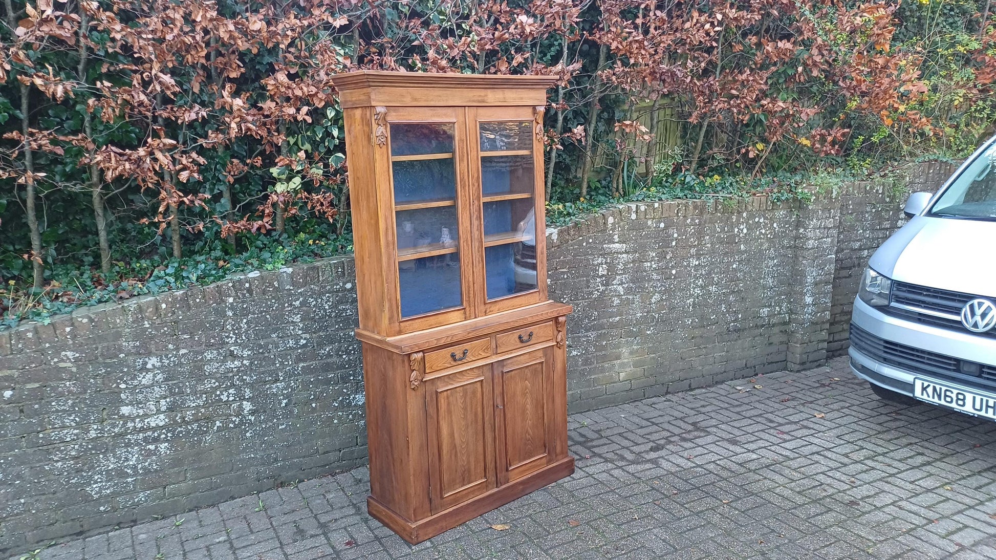 Vintage Stripped Walnut Restored Glazed Dresser Armoire Adjustable Shelves Kitchen Living Room Cupboard FREE HAND Delivery