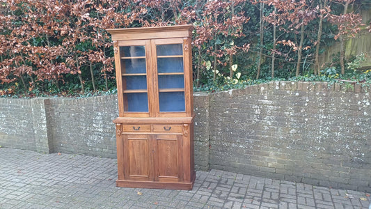 Vintage Stripped Walnut Restored Glazed Dresser Armoire Adjustable Shelves Kitchen Living Room Cupboard FREE HAND Delivery