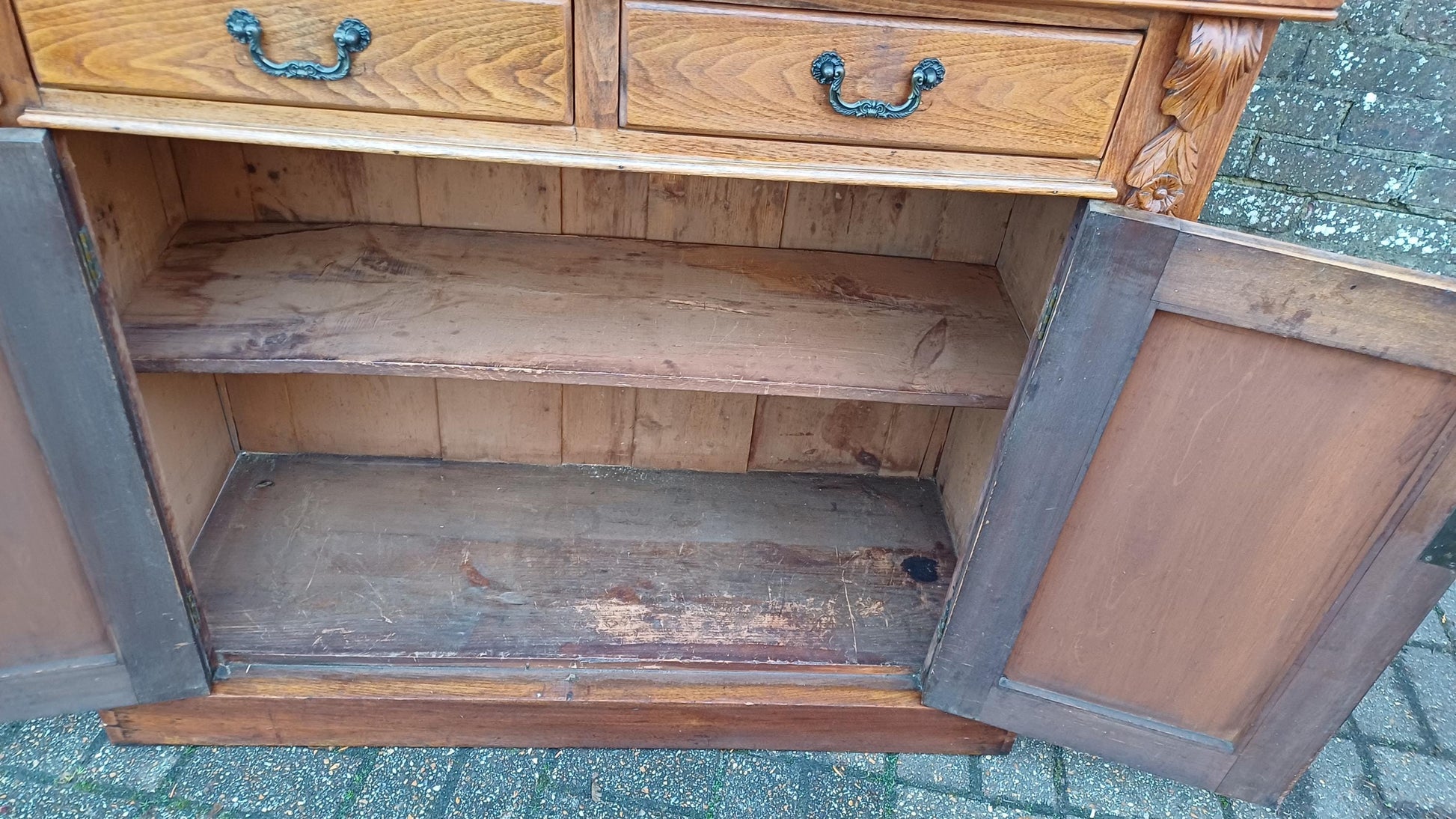Vintage Stripped Walnut Restored Glazed Dresser Armoire Adjustable Shelves Kitchen Living Room Cupboard FREE HAND Delivery