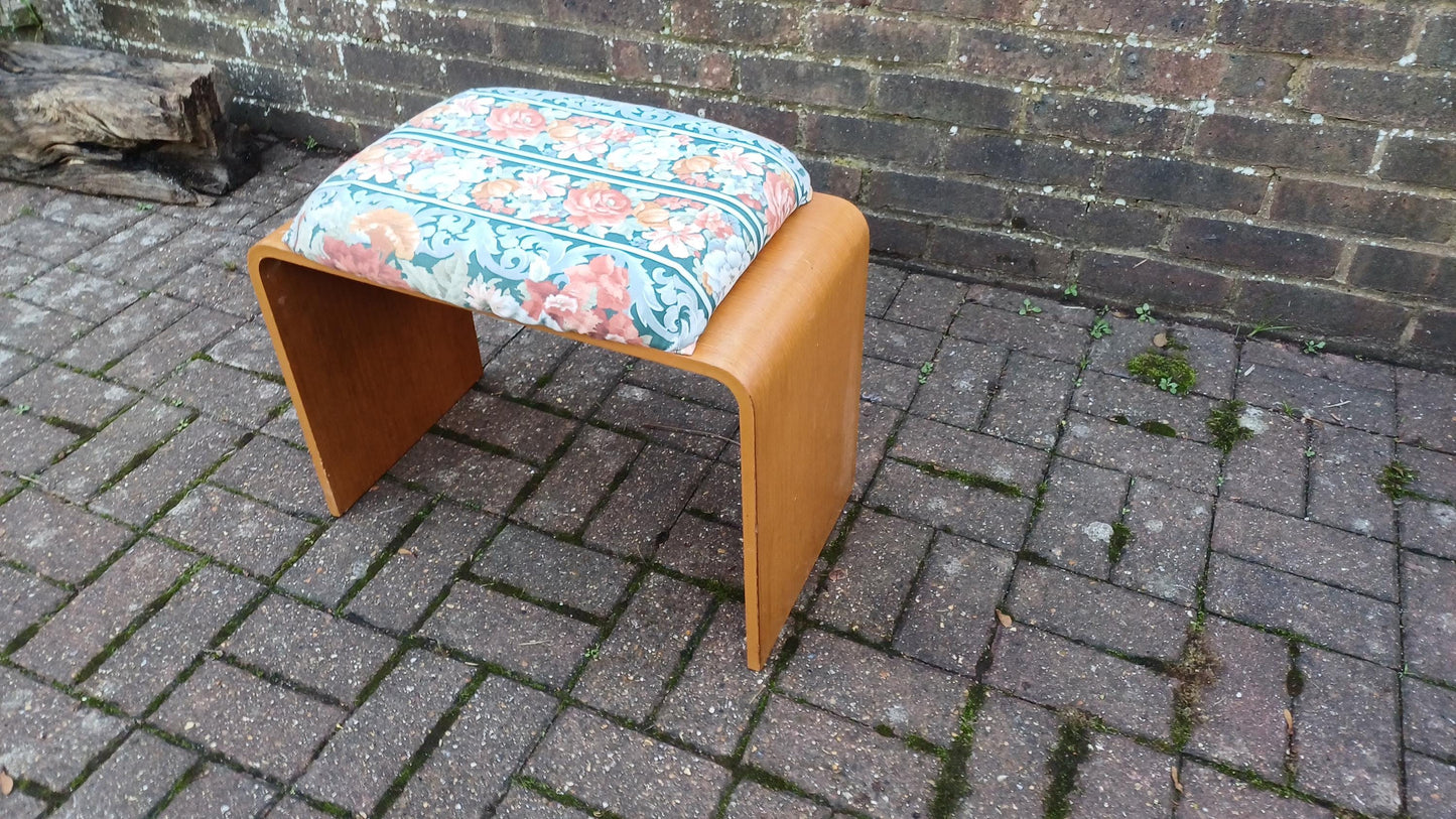 Vinatge Retro 70s Bentwood Stool General Use Dressing Table Flower Fabric and Oak Effect.