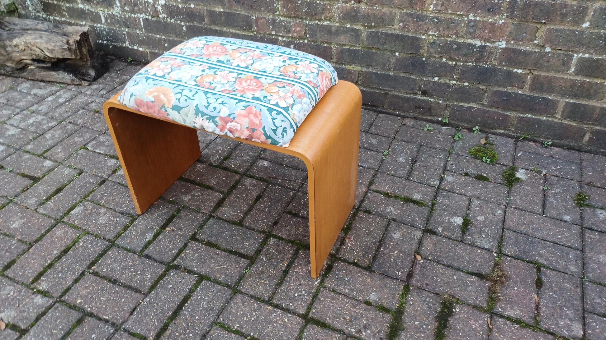 Vinatge Retro 70s Bentwood Stool General Use Dressing Table Flower Fabric and Oak Effect.