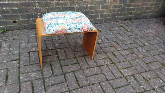 Vinatge Retro 70s Bentwood Stool General Use Dressing Table Flower Fabric and Oak Effect.