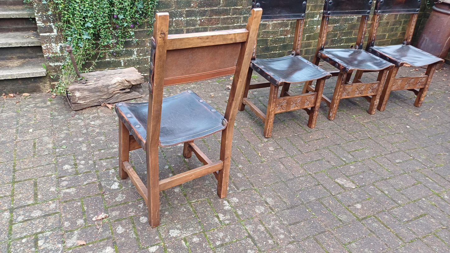 Elegant Set of Four Handcrafted Hardwood Kitchen or Dining Chairs – Southern European Style