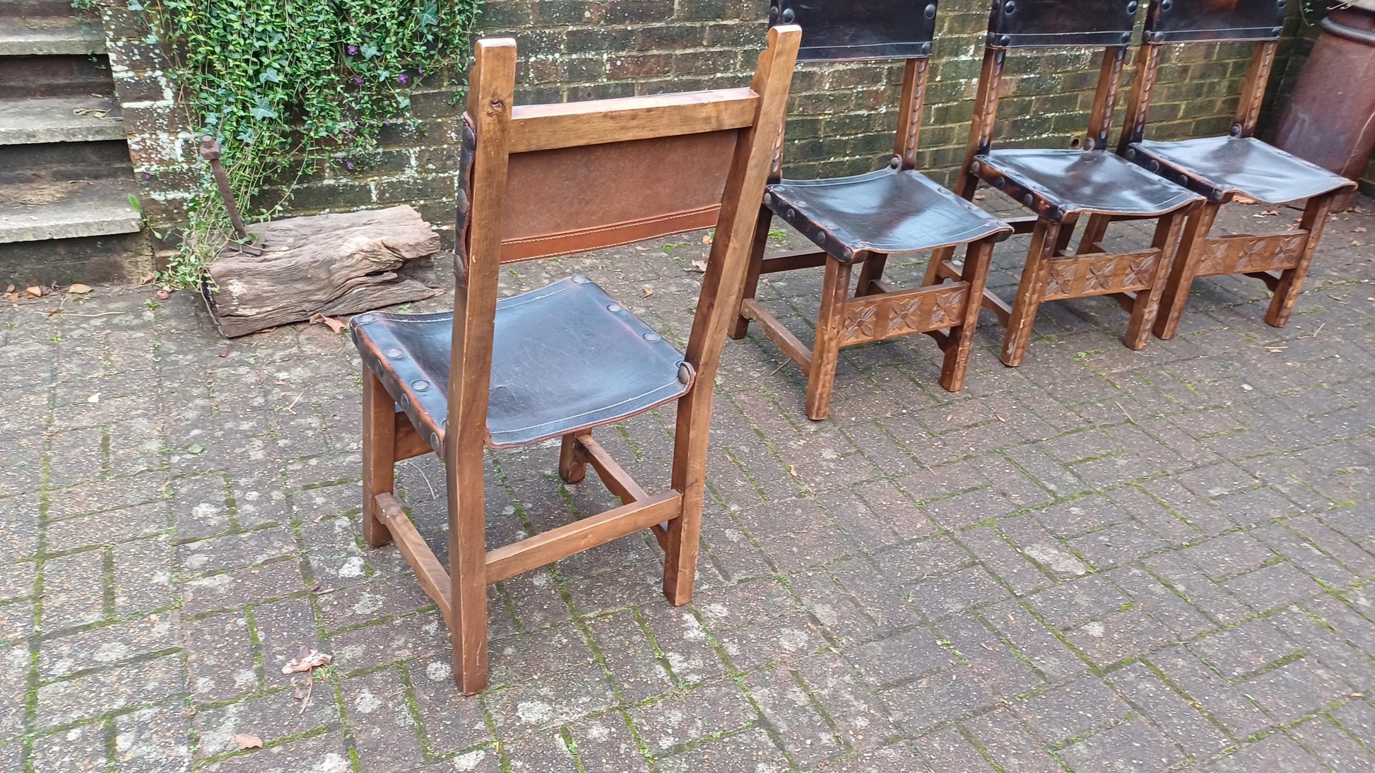 Elegant Set of Four Handcrafted Hardwood Kitchen or Dining Chairs – Southern European Style