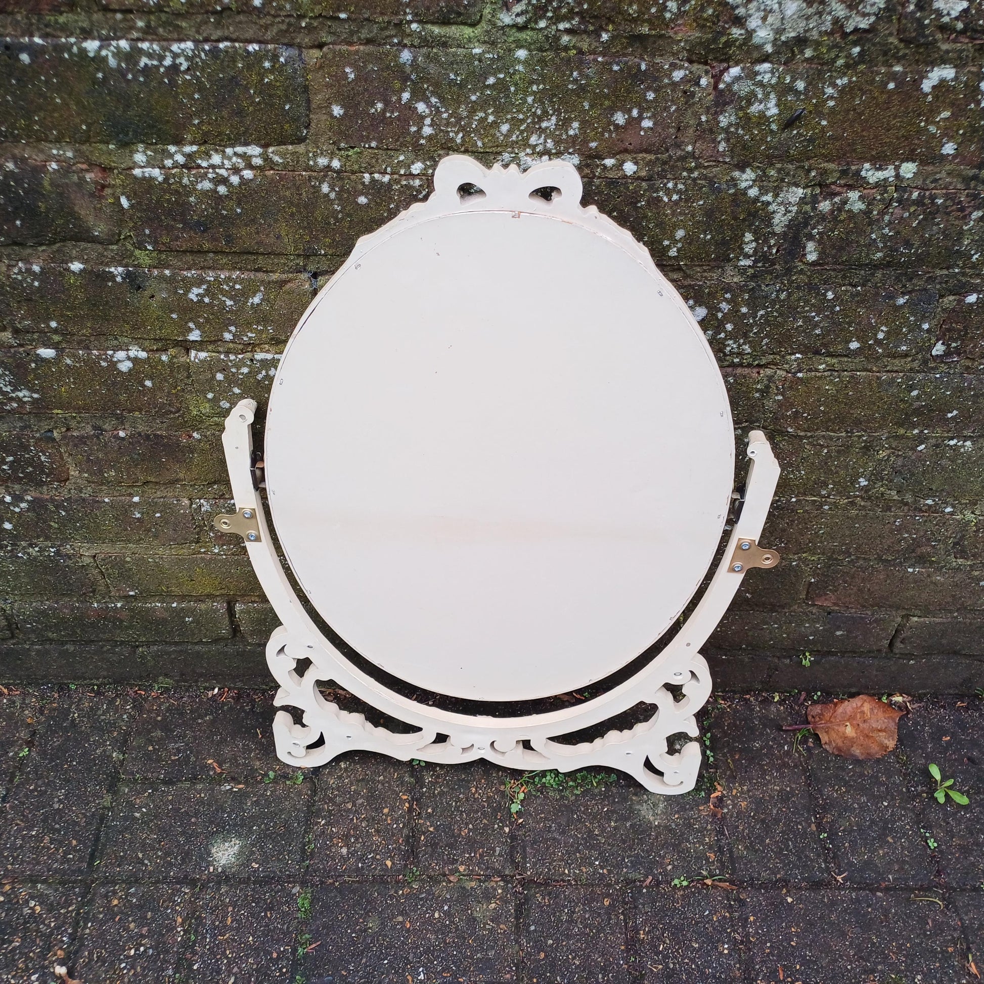 Classic Repurposed Vintage 1970s Ornate Cream and Gold Oval Wall Mirror
