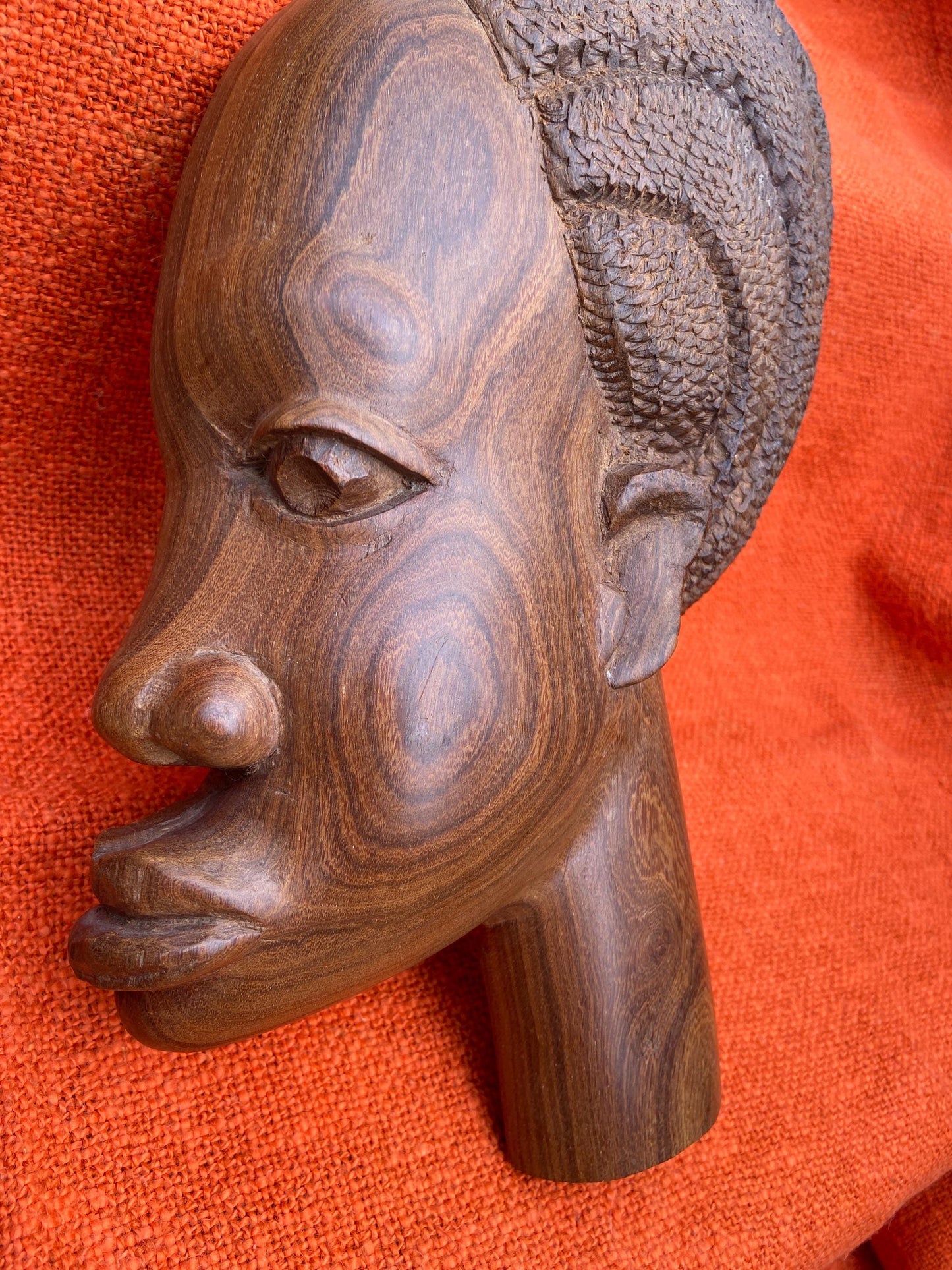 Vintage African hand carved wood faces, pair of African sculptures, Ethnic art, wooden wall art