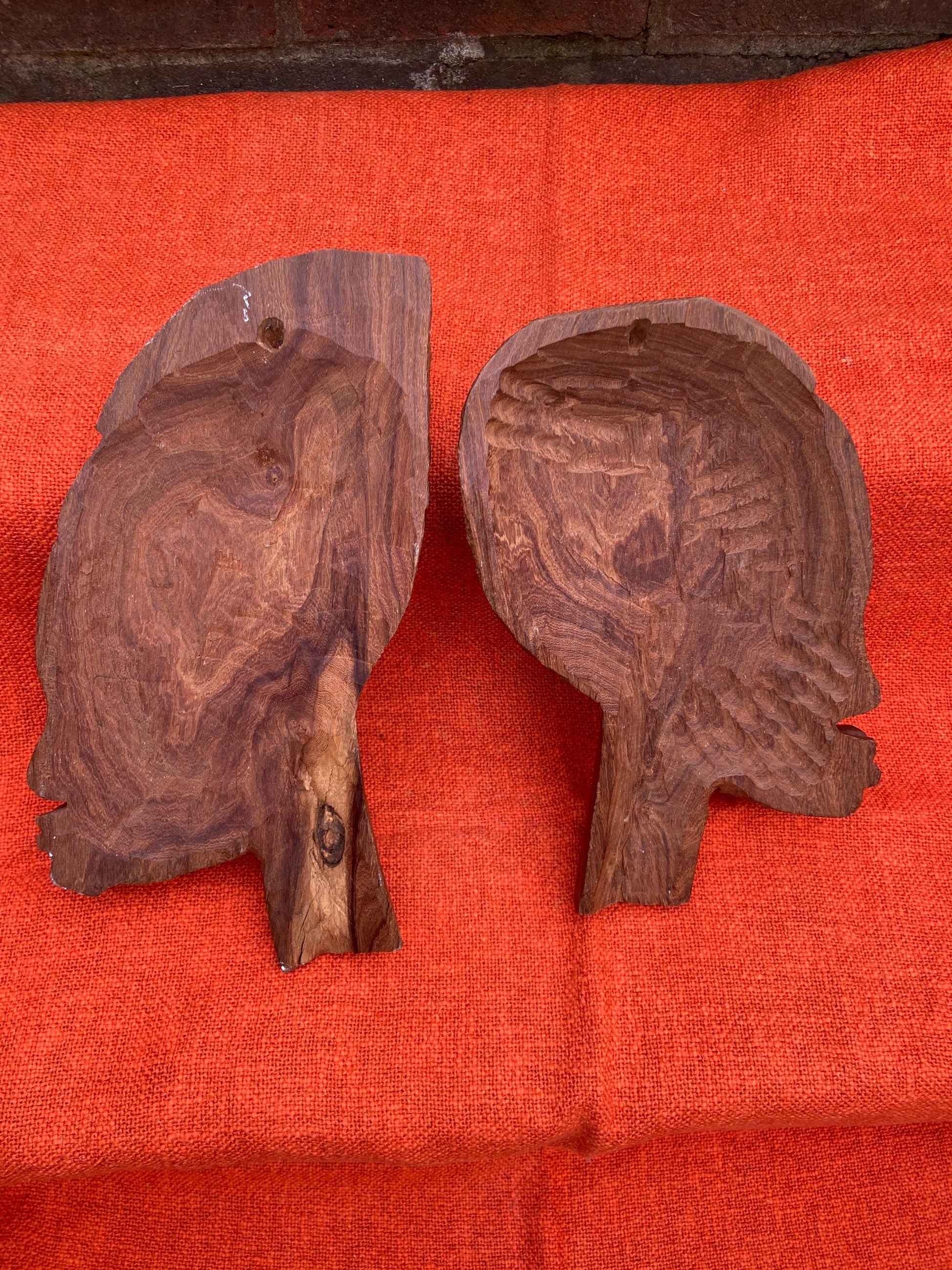Vintage African hand carved wood faces, pair of African sculptures, Ethnic art, wooden wall art