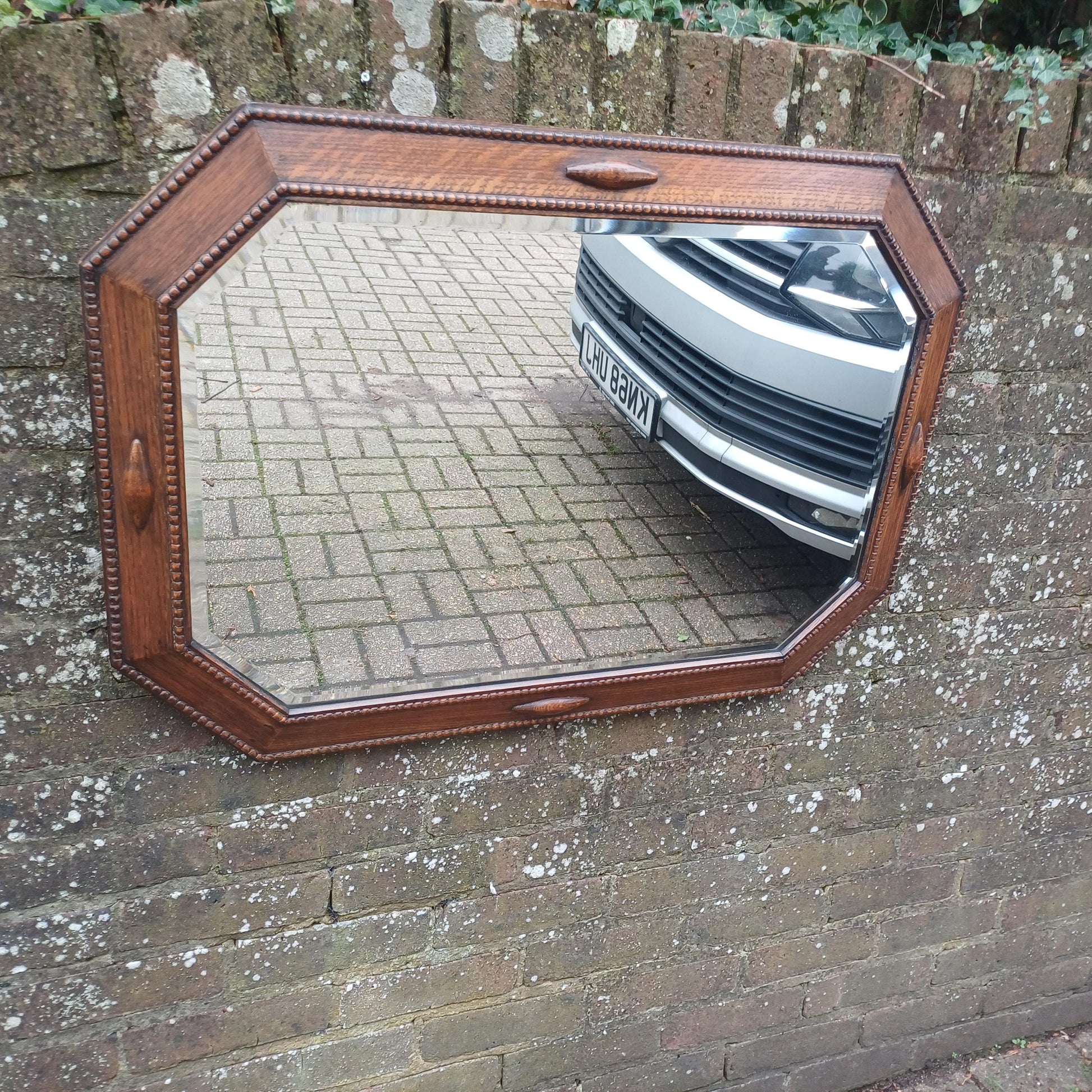Huge Vintage 1920s Superior Oak Hexagonal Mirror. Bevelled Glass in VGC. FREE HAND Delivery