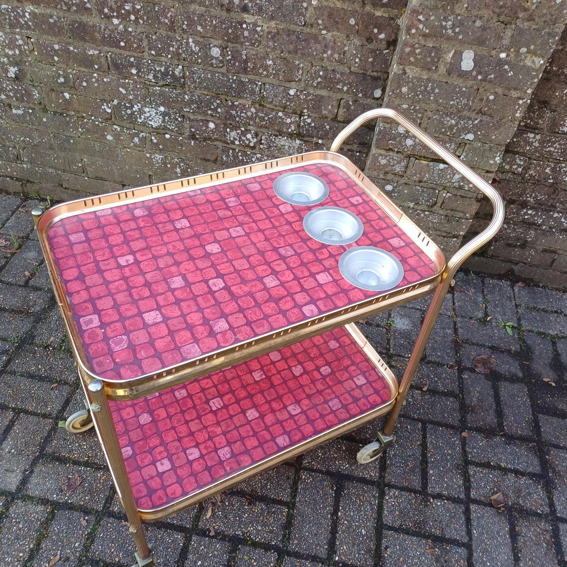 Total Classic 70S Chic Drinks Trolley a Rare Good Quality One Tile Effect Gold with Bottle Compartments FREE HAND Delivery