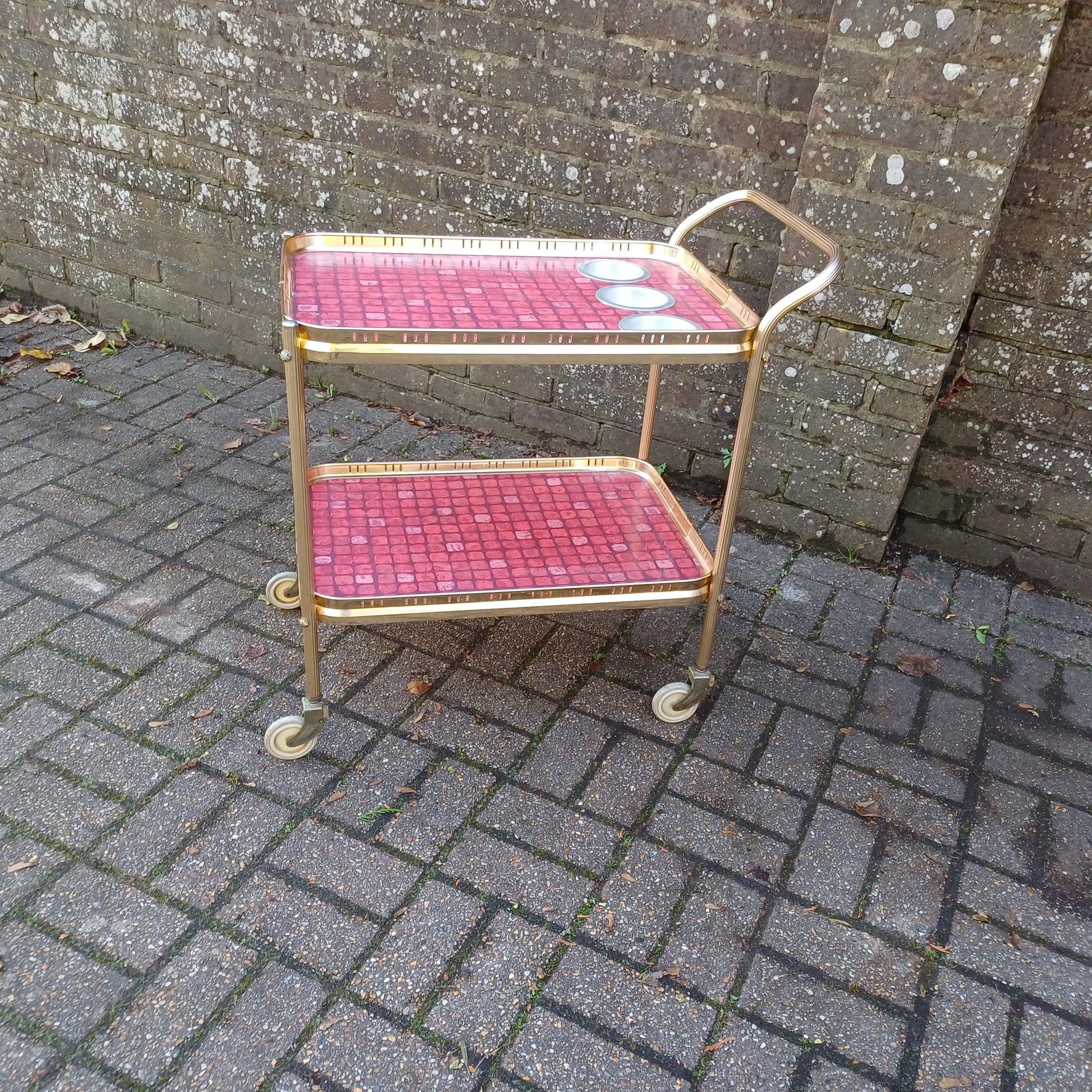 Total Classic 70S Chic Drinks Trolley a Rare Good Quality One Tile Effect Gold with Bottle Compartments FREE HAND Delivery