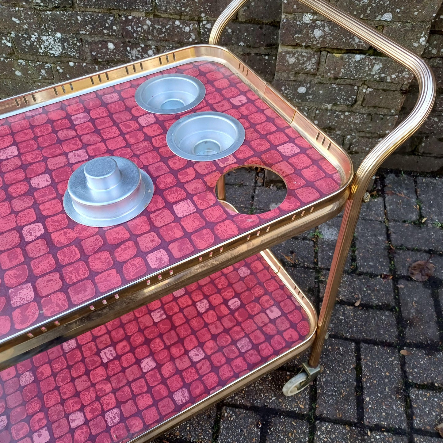 Total Classic 70S Chic Drinks Trolley a Rare Good Quality One Tile Effect Gold with Bottle Compartments FREE HAND Delivery