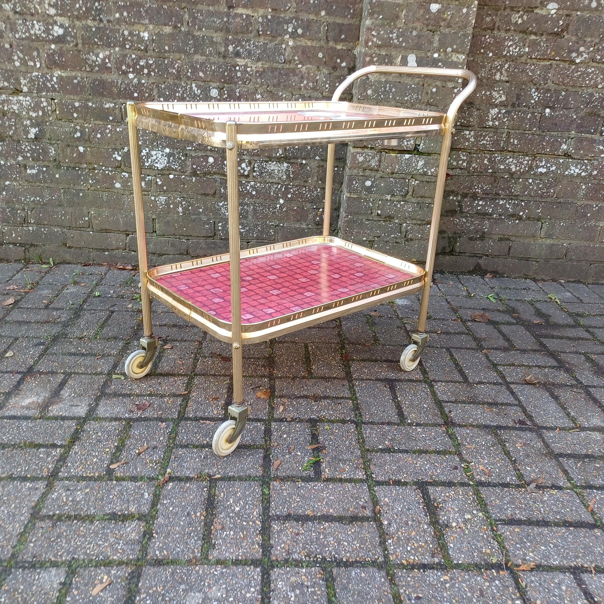 Total Classic 70S Chic Drinks Trolley a Rare Good Quality One Tile Effect Gold with Bottle Compartments FREE HAND Delivery