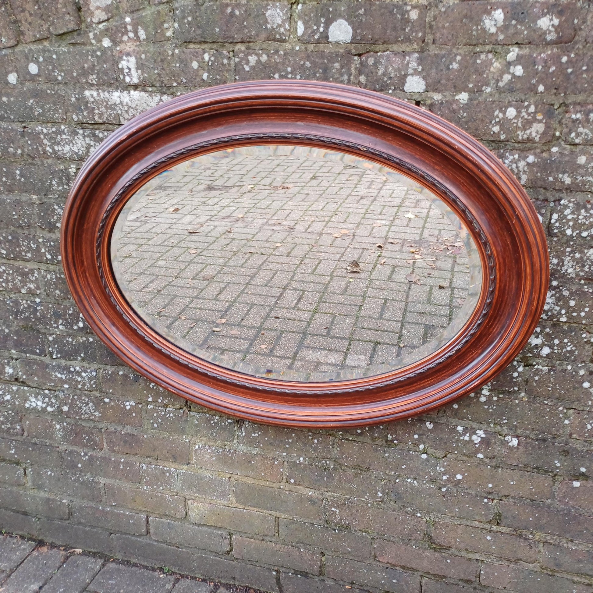 Huge and Imposing Red Painted Oval Mirror Red and Black Hues Bevelled Glass FREE HAND Delivery