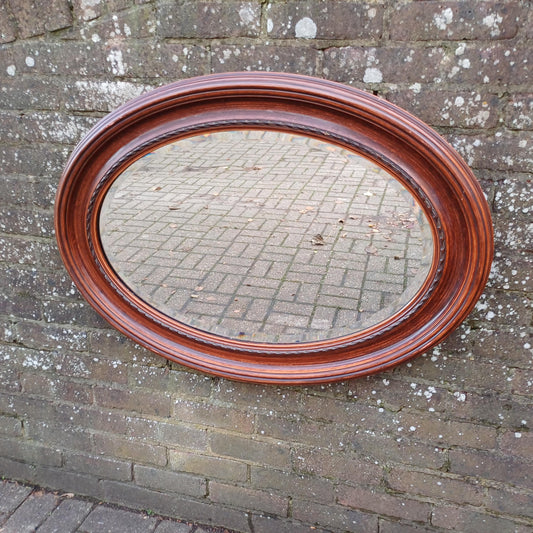 Huge and Imposing Red Painted Oval Mirror Red and Black Hues Bevelled Glass FREE HAND Delivery