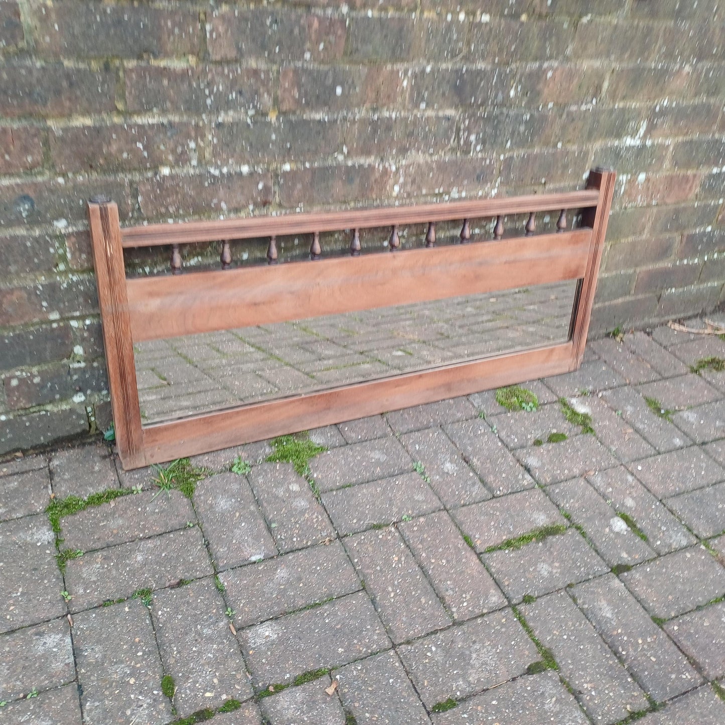 Vintage Stripped Mahogany Antique Victorian Over-Mantel or Wall Mirror with Finials