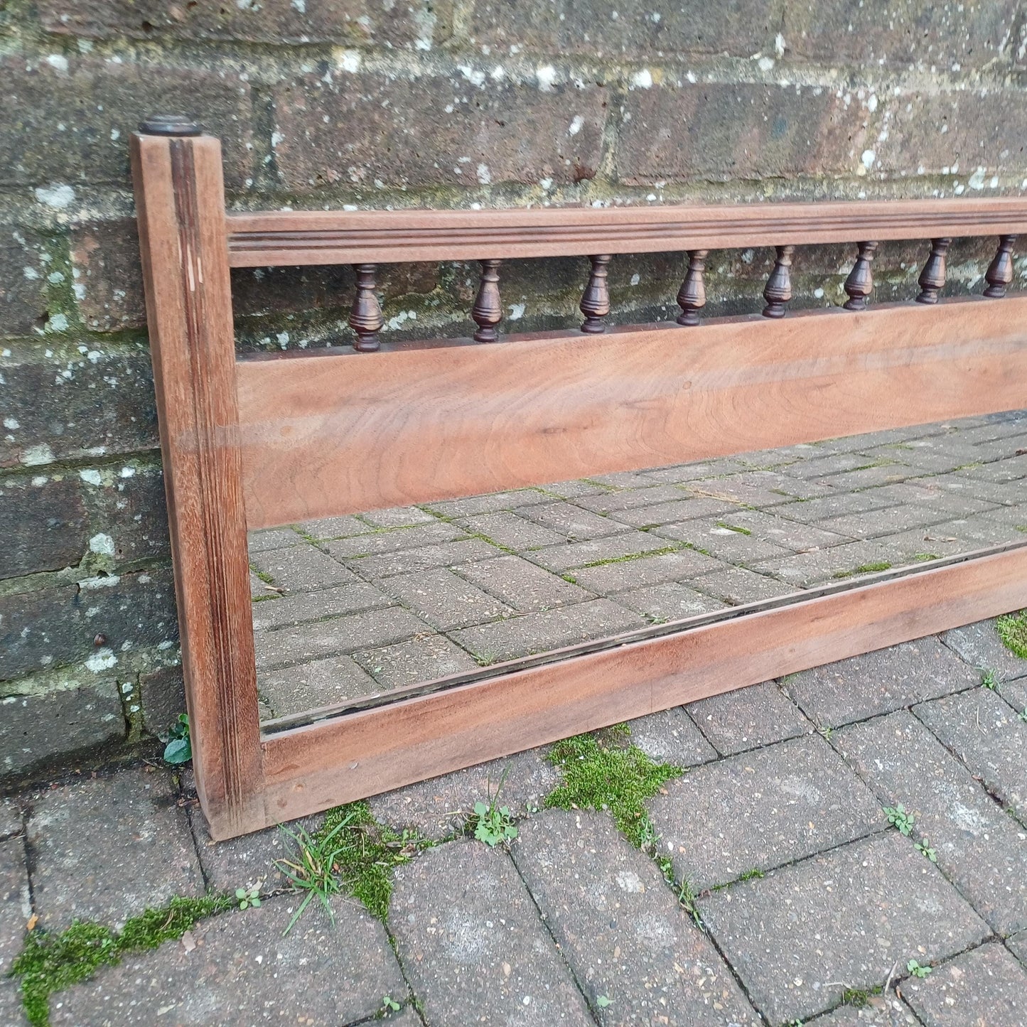 Vintage Stripped Mahogany Antique Victorian Over-Mantel or Wall Mirror with Finials