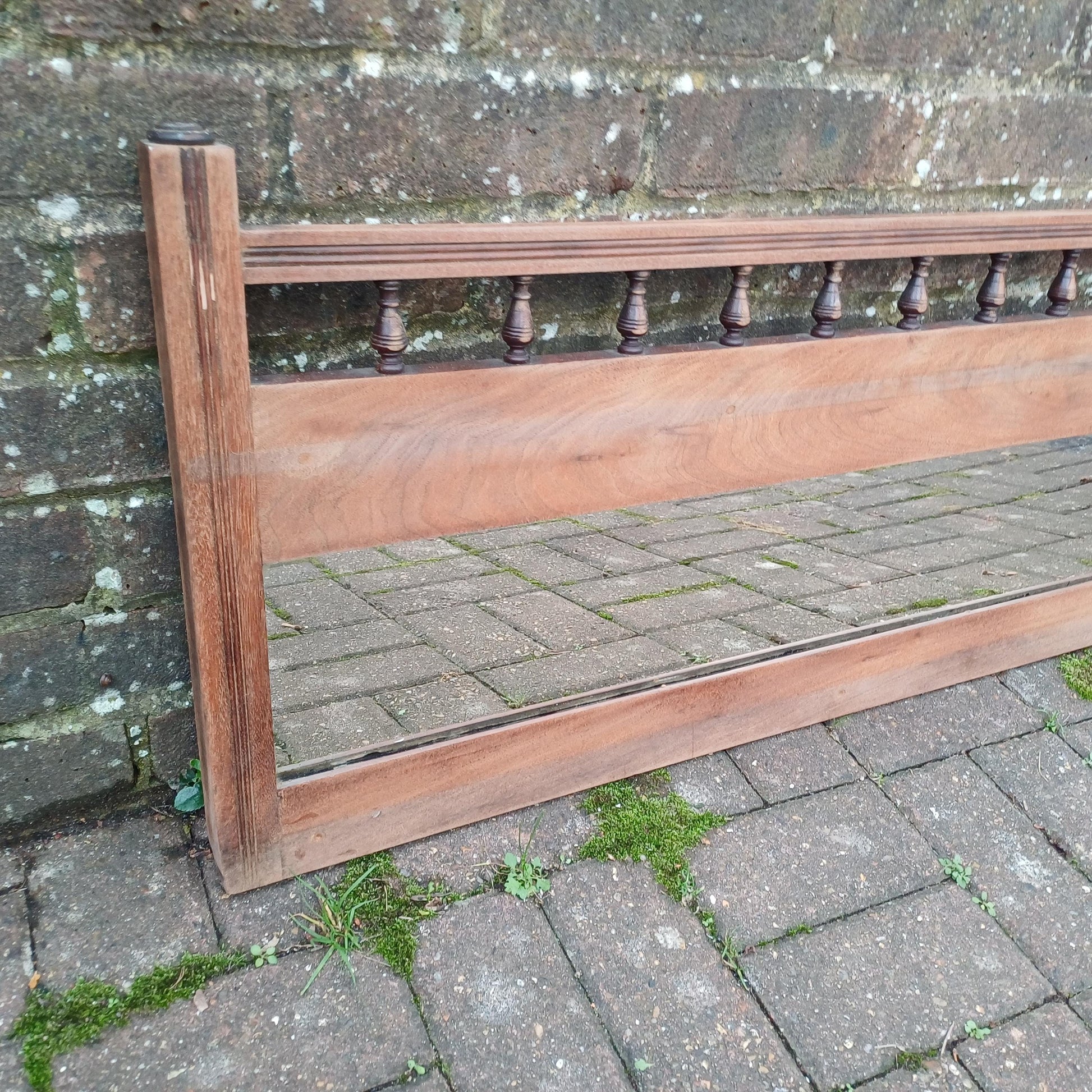 Vintage Stripped Mahogany Antique Victorian Over-Mantel or Wall Mirror with Finials