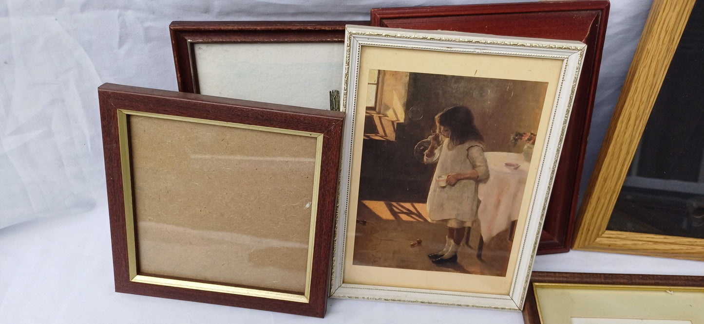 Collection of 11 Vintage Pictures Picture Frames Framing Glazed with Boarded Backings Frame Photo Photograph Artist Upcycling Project.