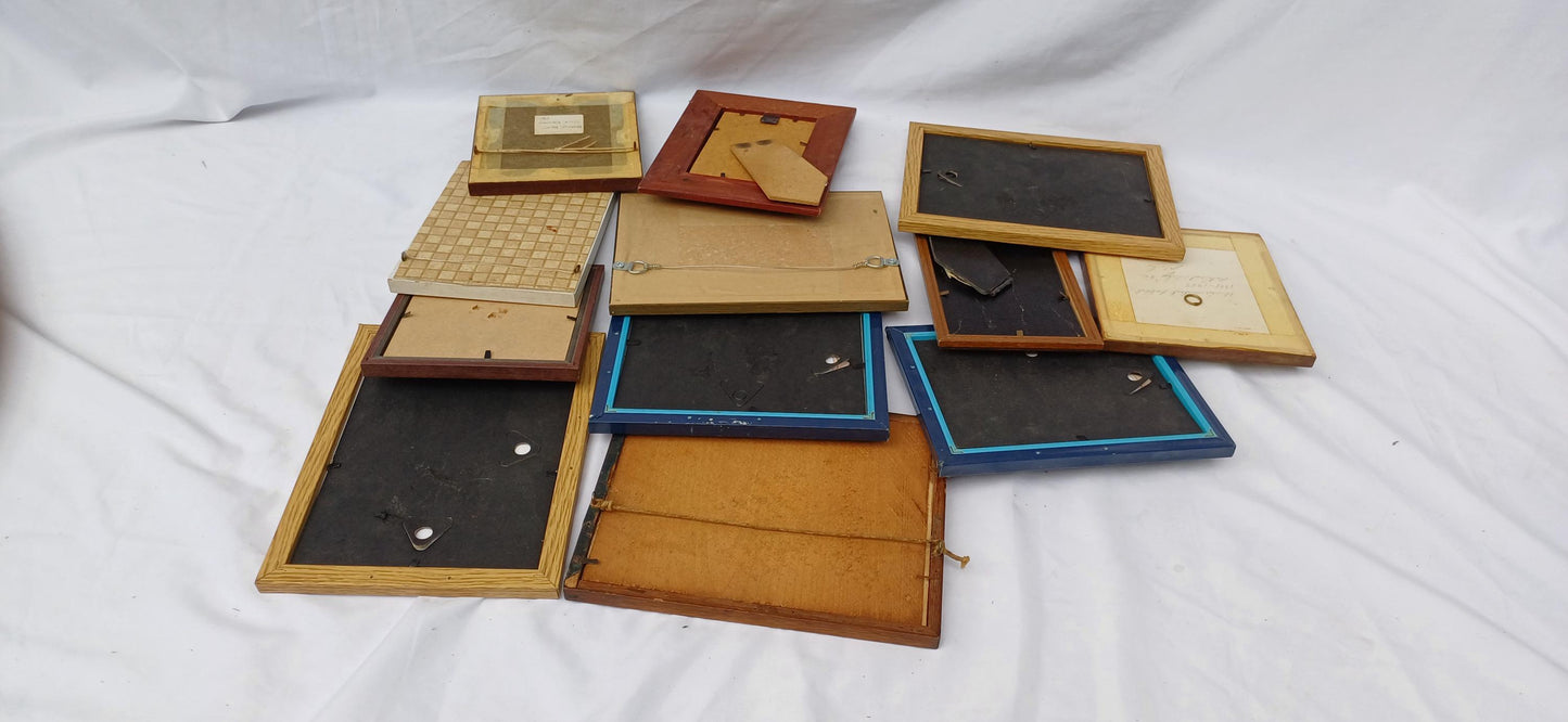 Collection of 11 Vintage Pictures Picture Frames Framing Glazed with Boarded Backings Frame Photo Photograph Artist Upcycling Project.